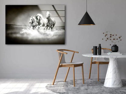 Horses Running B&W View UV Direct Aluminum Print Australian Made Quality