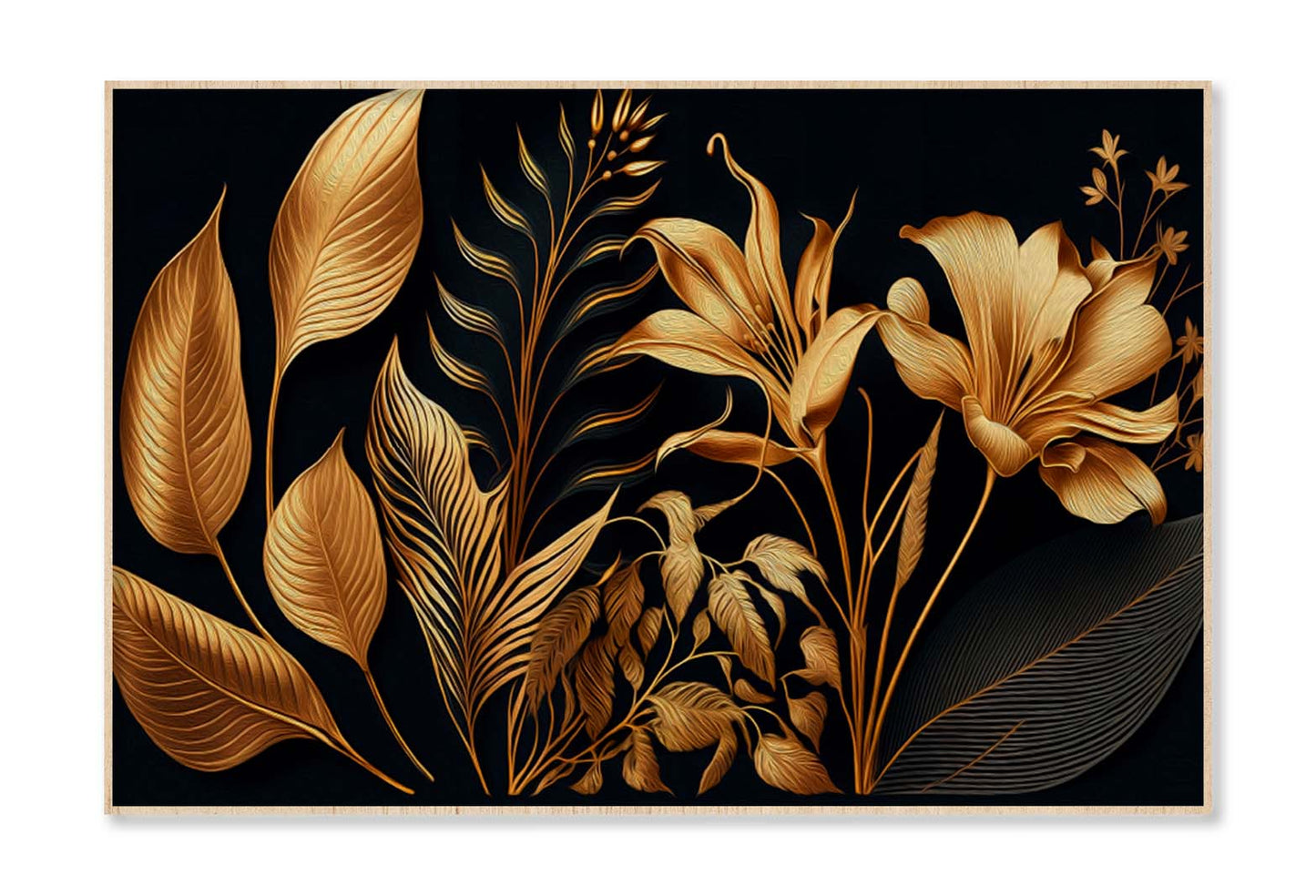 Lilly Golden Flowers & Leaf Wall Art Limited Edition High Quality Print