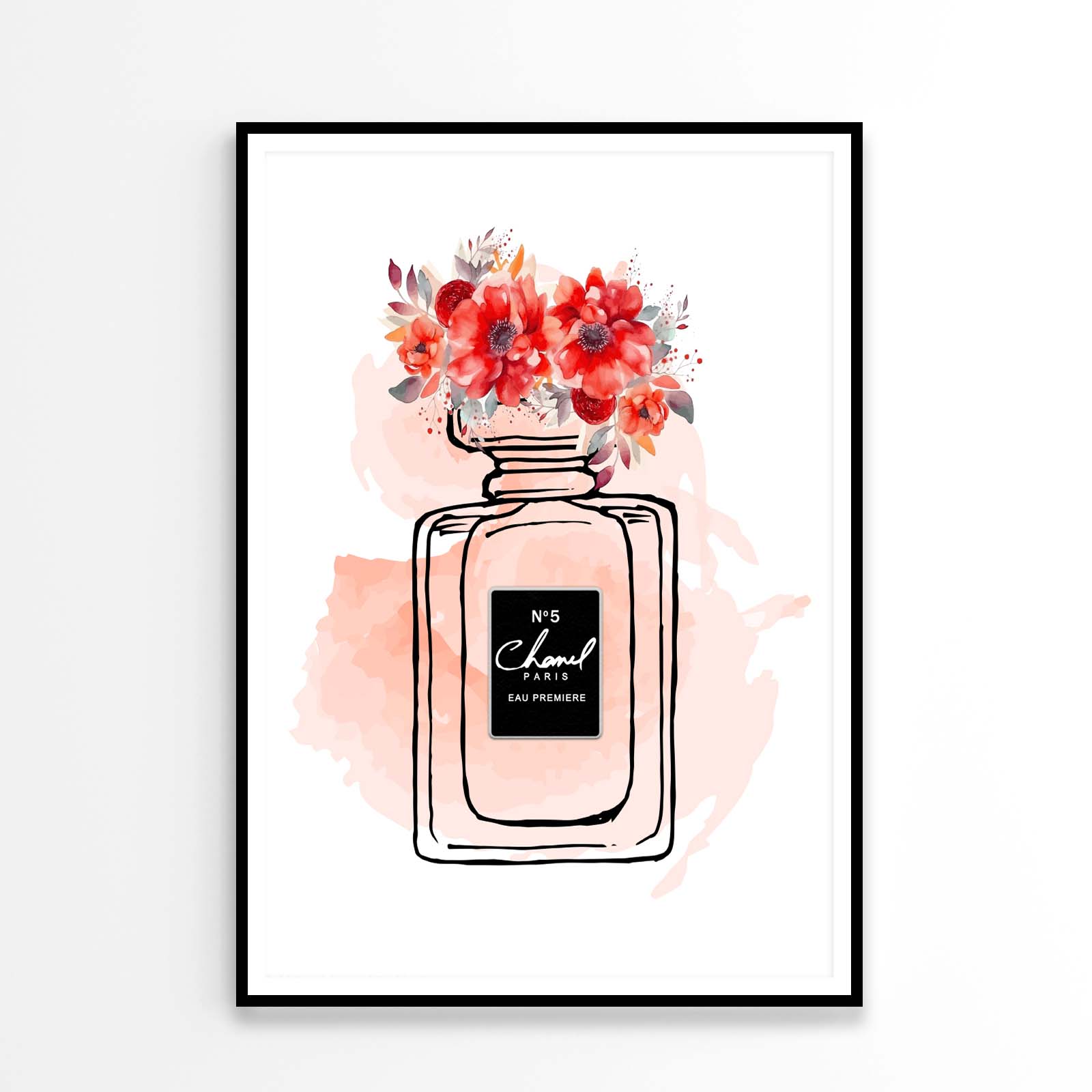 Black Red Perfume Bottle with Flowers Design Home Decor Premium Quality Poster Print Choose Your Sizes