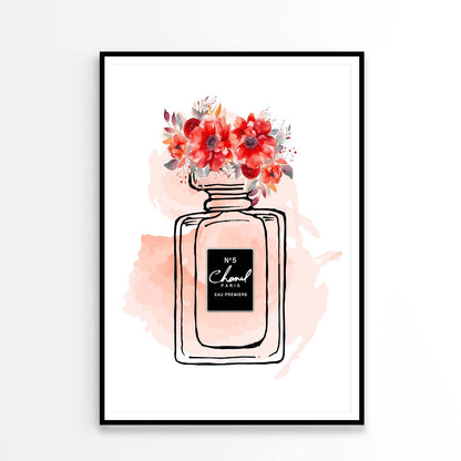 Black Red Perfume Bottle with Flowers Design Home Decor Premium Quality Poster Print Choose Your Sizes