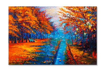 Autumn Landscape With Forest Road Oil Painting Wall Art Limited Edition High Quality Print Stretched Canvas None