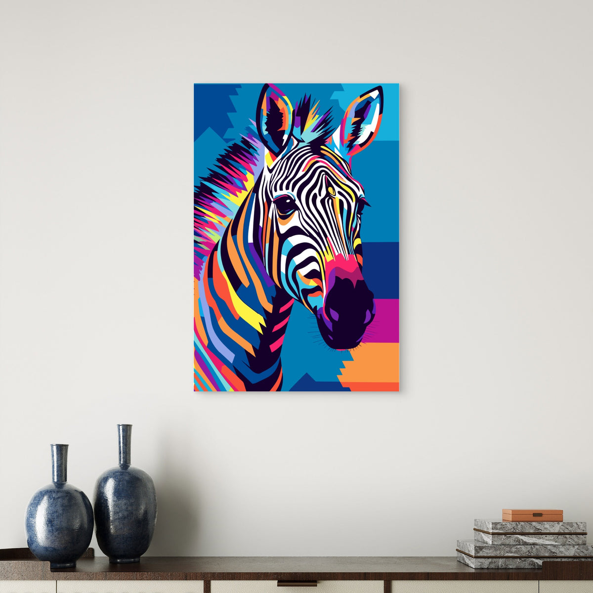 Modern Pop Art Zebra Wild Animal Illustration 60x90cm Metal Print Ready to Hang