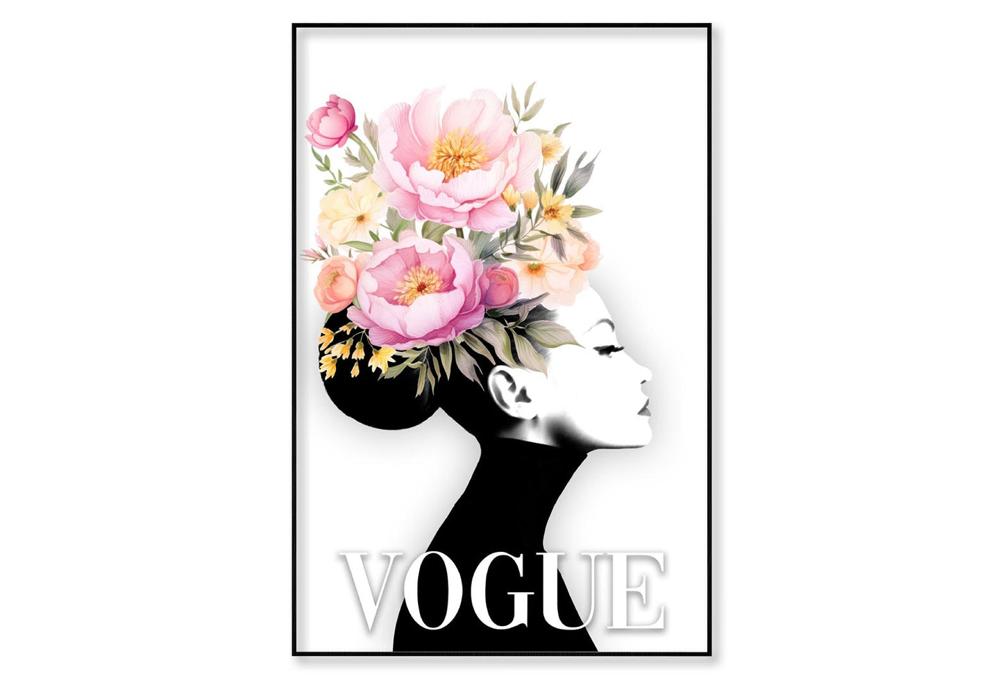 Fashion Girl with Flowers Wall Art Limited Edition High Quality Print Canvas Box Framed Black