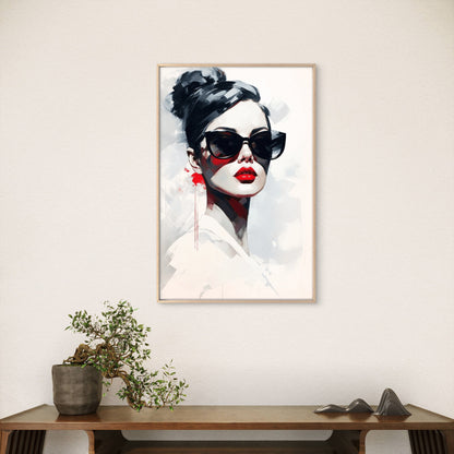Striking Red Lips Stylish Glasses Woman Abstract Fashion Home Decor Premium Quality Poster Print Choose Your Sizes