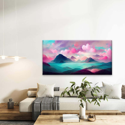 Pastel Pink Mountain Lake View Wall Art Canvas Office Home Room Framed 120x60 cm
