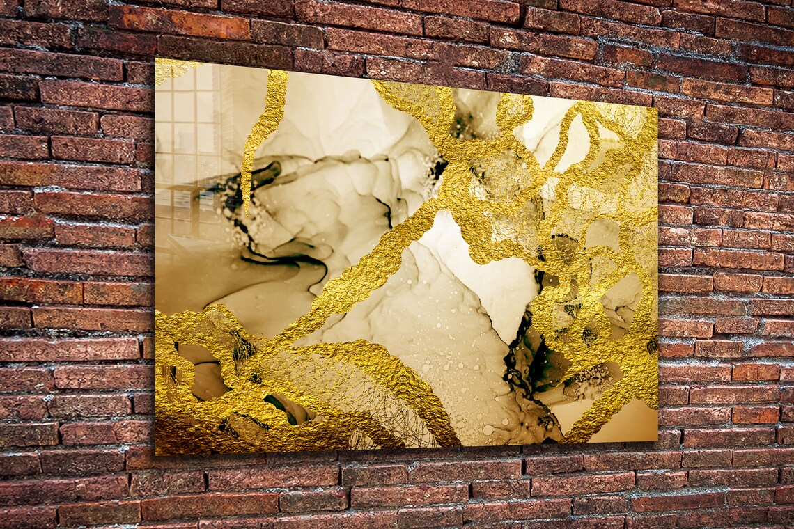 Gold Brown Abstract UV Direct Aluminum Print Australian Made Quality