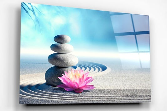 Zen Stones Lotus Flower Acrylic Glass Print Tempered Glass Wall Art 100% Made in Australia Ready to Hang