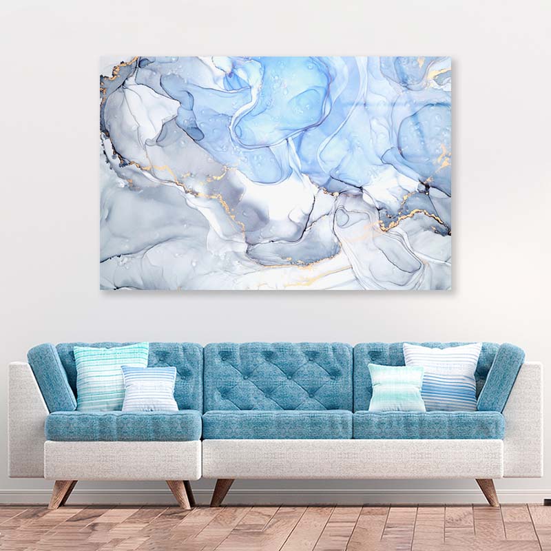 Gray Blue Abstract Acrylic Glass Print Tempered Glass Wall Art 100% Made in Australia Ready to Hang