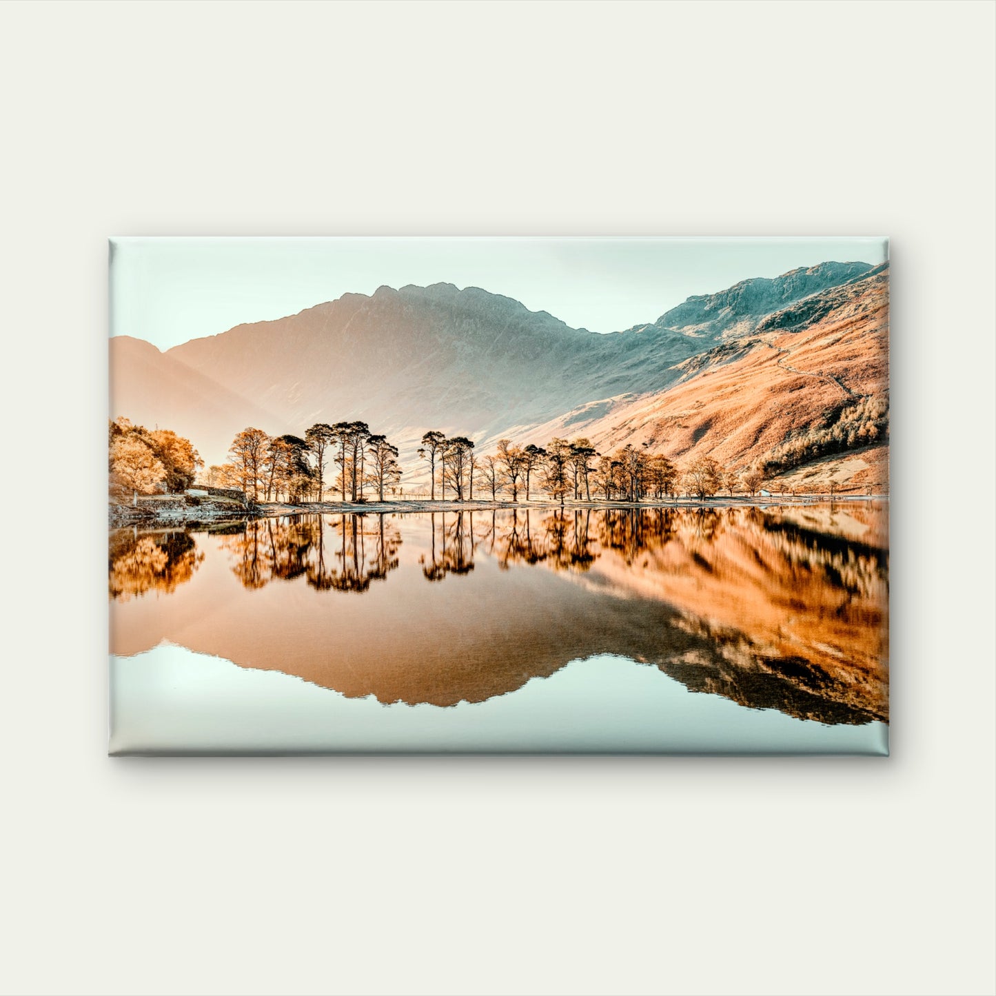 Golden Sunset Autumn Mountain Tree Lake Reflection Wall Art Decor 100% Australian Made