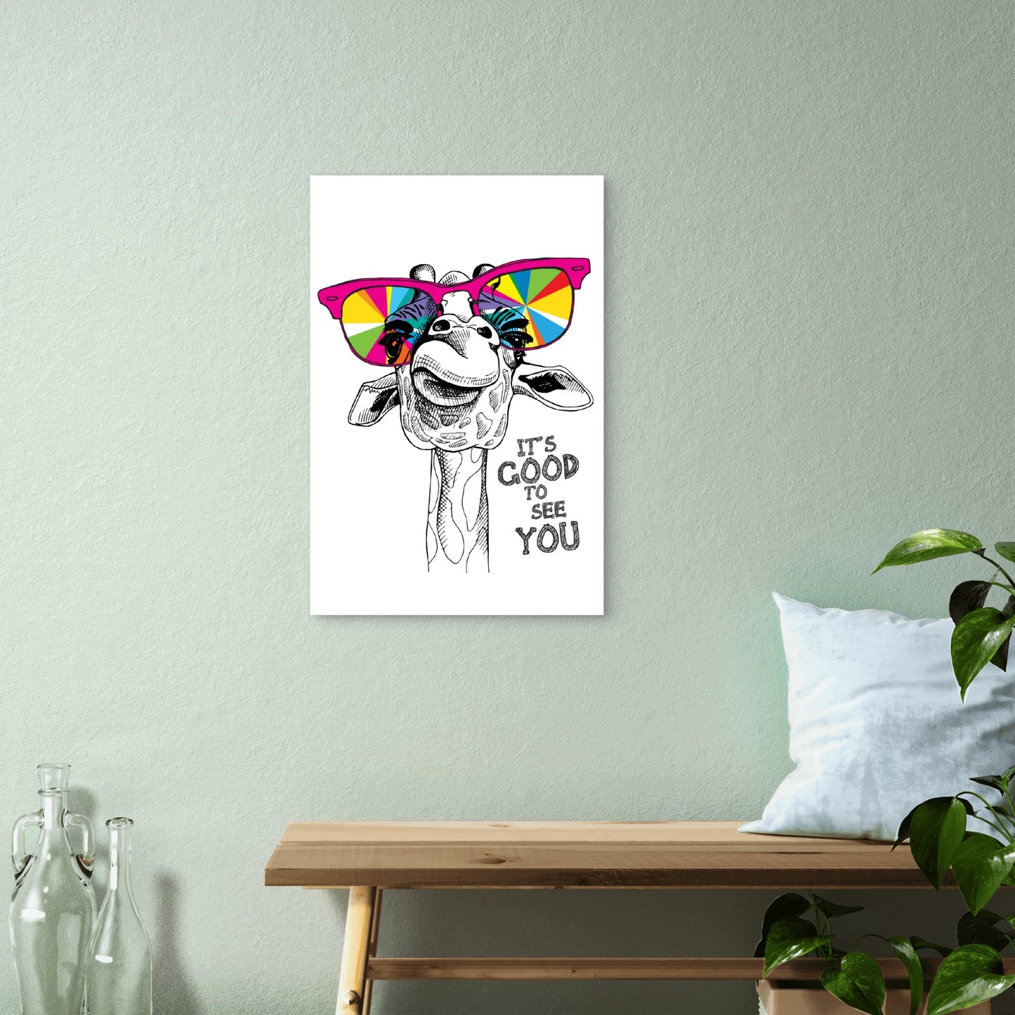 Good to See You Colorful Sunglasses Giraffe 60x90cm Metal Print Ready to Hang