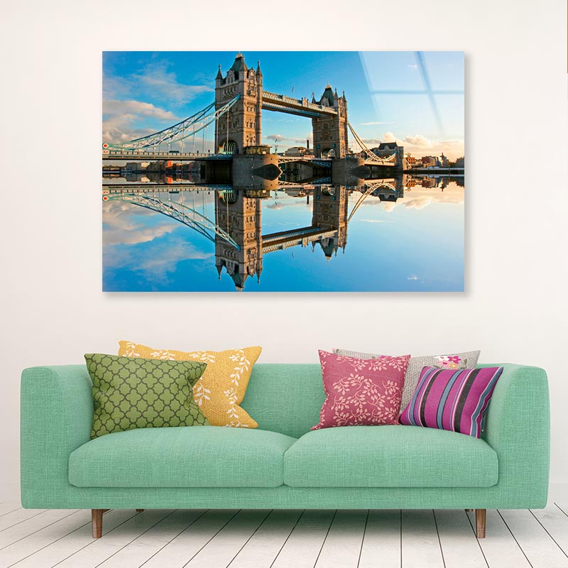 Tower Bridge at Sunset Sky View Acrylic Glass Print Tempered Glass Wall Art 100% Made in Australia Ready to Hang