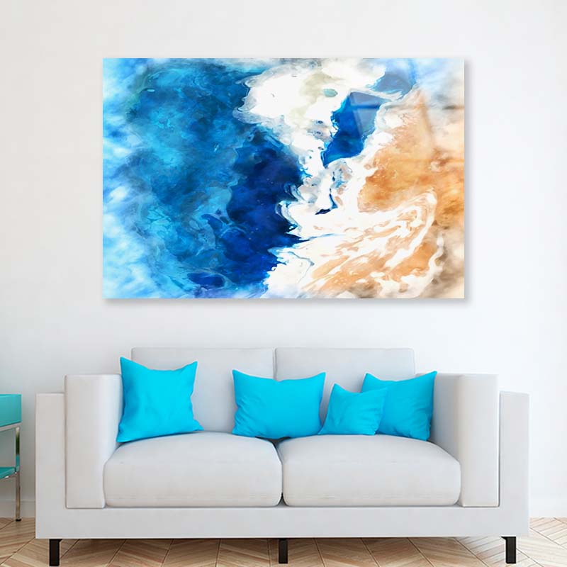 Blue & White Painting Acrylic Glass Print Tempered Glass Wall Art 100% Made in Australia Ready to Hang