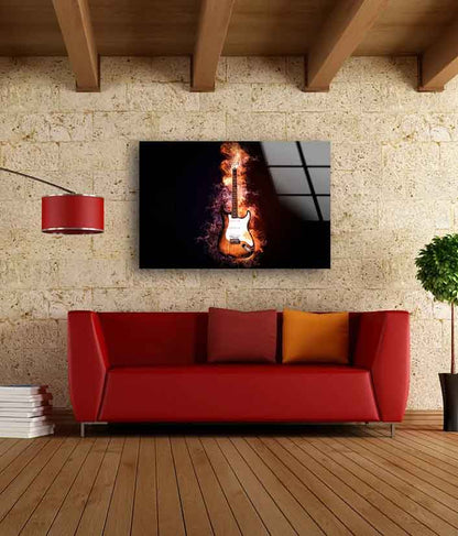 Guitar with Fire Art UV Direct Aluminum Print Australian Made Quality