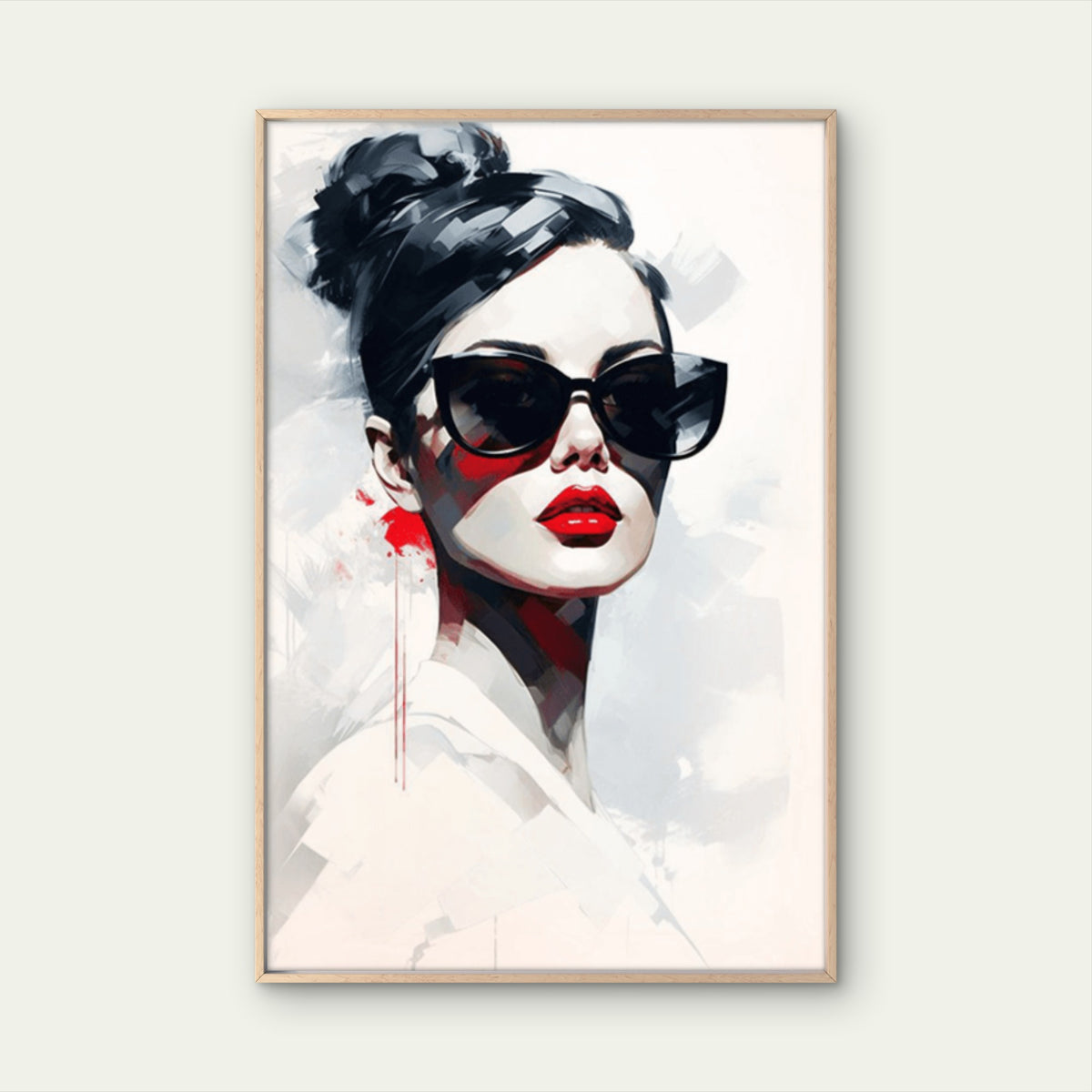 Striking Red Lips Stylish Glasses Woman Abstract Fashion Home Decor Premium Quality Poster Print Choose Your Sizes
