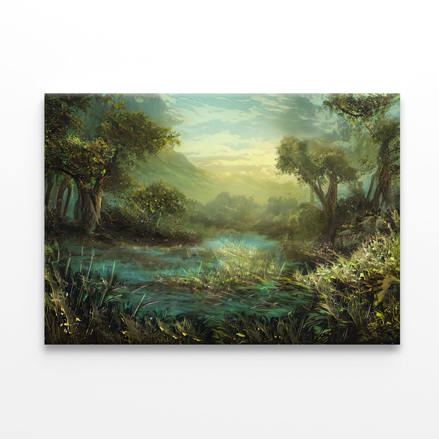 A River Surrounded By Trees and Plants Painting Print 100% Australian Made