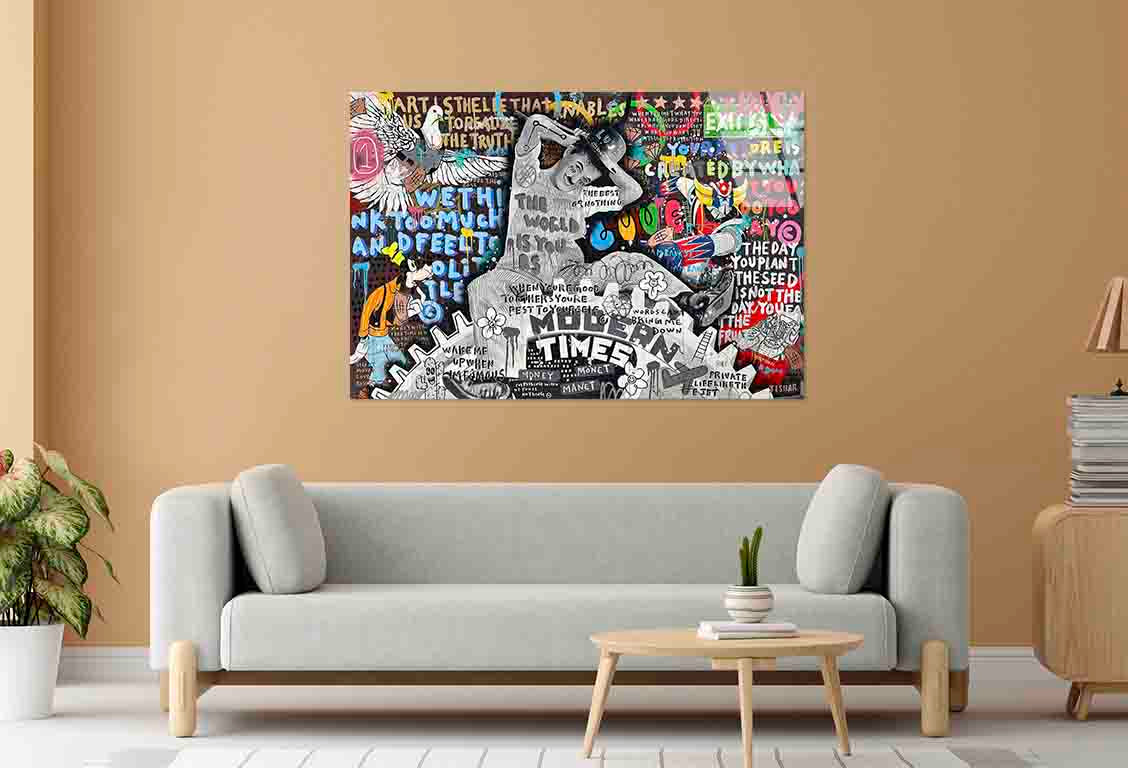 Urban Collage Typograph Tempered Glass Printing Wall Art Australian Made Quality