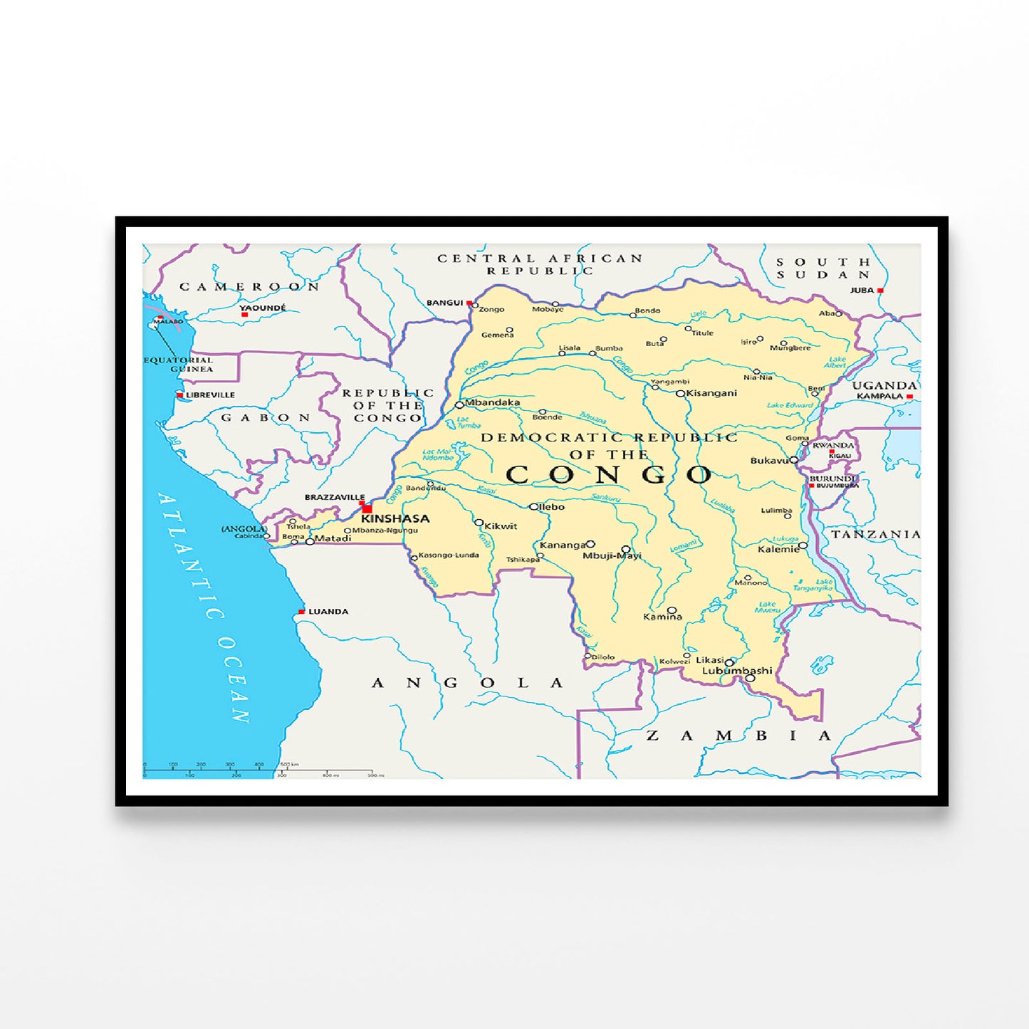 Congo Democratic Republic Political Map Home Decor Premium Quality Poster Print Choose Your Sizes