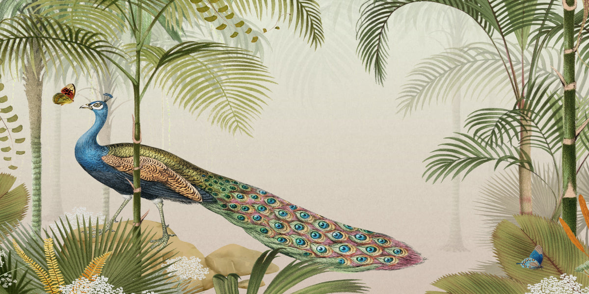 Vintage Peacock Tropical Bird Wall Art Canvas Office Home Room Framed 120x60cm