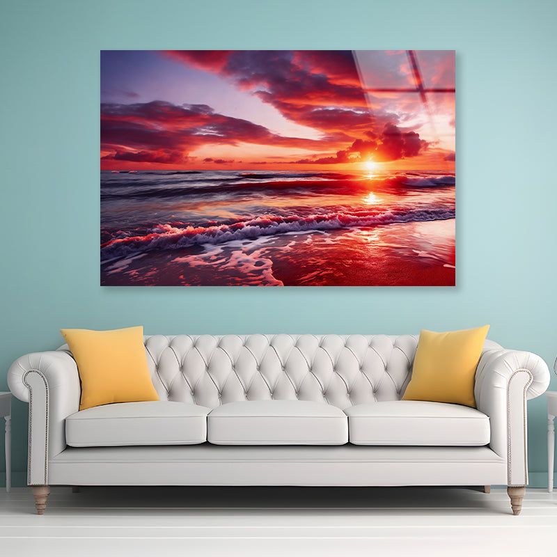 Sunset over a Beach with Sky Acrylic Glass Print Tempered Glass Wall Art 100% Made in Australia Ready to Hang