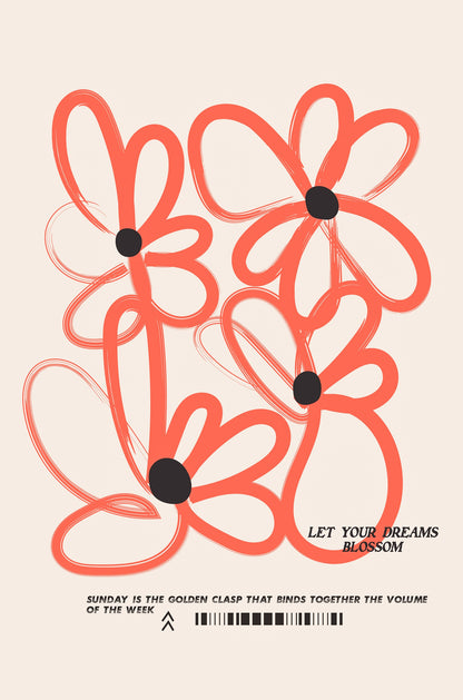 Red Floral Sunday Quote Gift 60x90cm Metal Print Ready to Hang