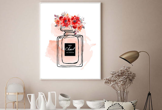 Black Red Perfume Bottle with Flowers Design Home Decor Premium Quality Poster Print Choose Your Sizes