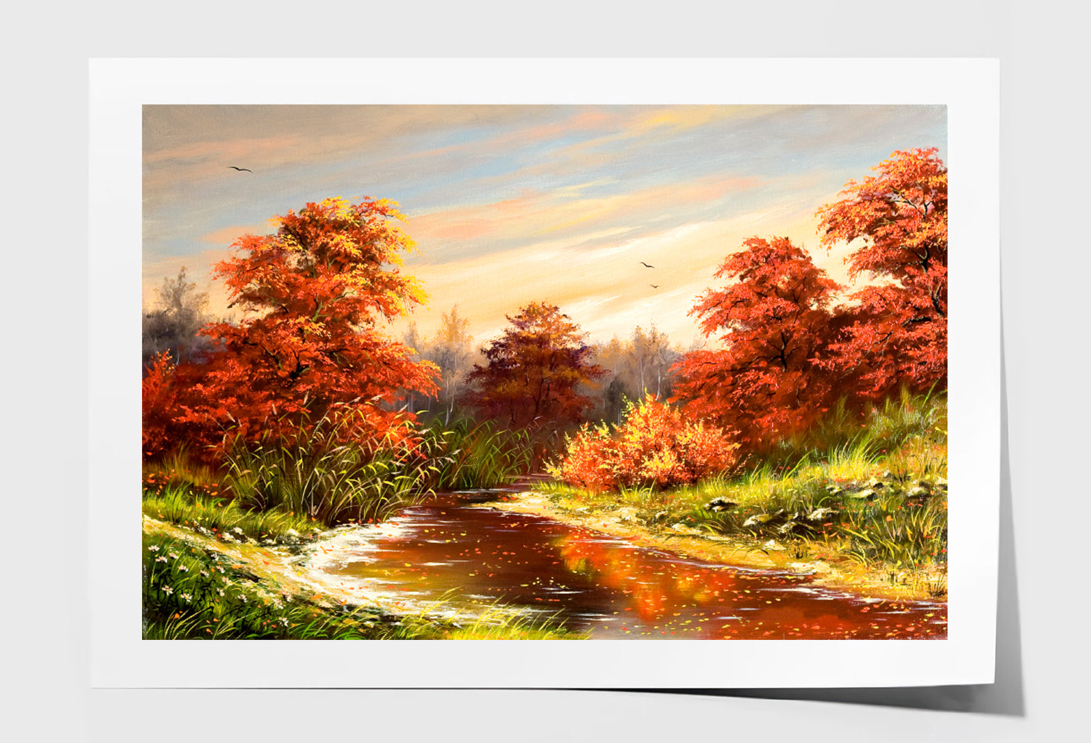 Autumn With The River Oil Painting Wall Art Limited Edition High Quality Print Unframed Roll Canvas None