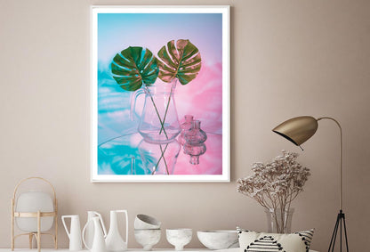 Two Green Leaves in A Clear Vase on A Table Home Decor Premium Quality Poster Print Choose Your Sizes