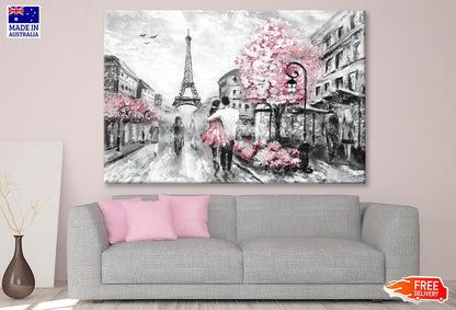 Romantic Paris Street Eiffel Tower & Flower Trees Wall Art Limited Edition High Quality Print