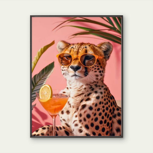 Leopard with Martini Relaxation Fashion Home Decor Premium Quality Poster Print Choose Your Sizes