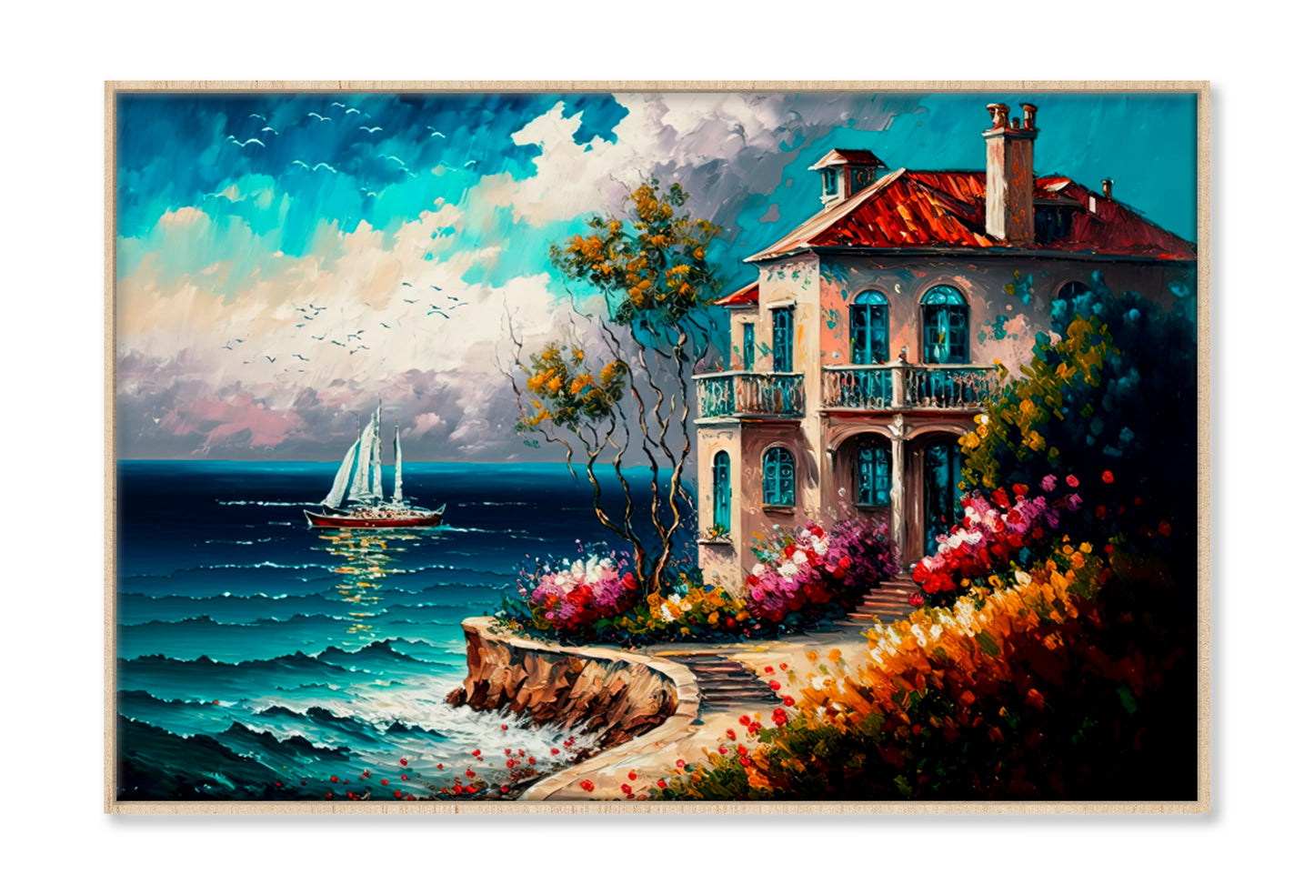 Coastal Seascape With Nobody Oil Painting Wall Art Limited Edition High Quality Print Canvas Box Framed Natural