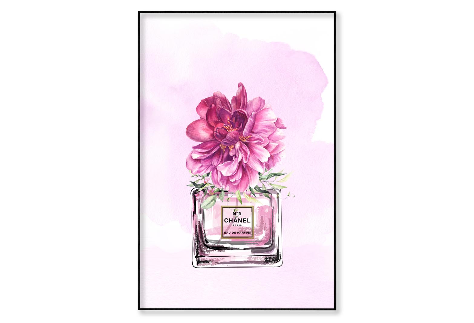 Perfume With Pink Shaded Flower Wall Art Limited Edition High Quality Print Canvas Box Framed Black