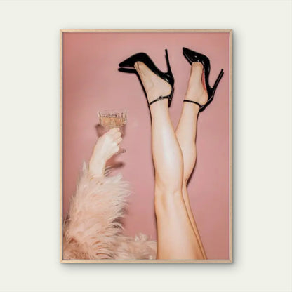 Elegant Female Legs in High Heels with Wine Glass Fashion Home Decor Premium Quality Poster Print Choose Your Sizes