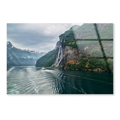 Waterfall On a Fjord Acrylic Glass Print Tempered Glass Wall Art 100% Made in Australia Ready to Hang