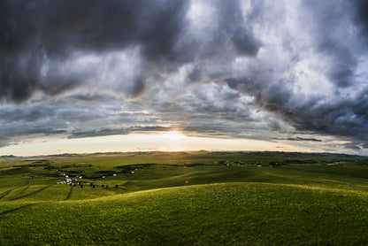 A Large Green Grassland with Clouds in the Sky Print 100% Australian Made