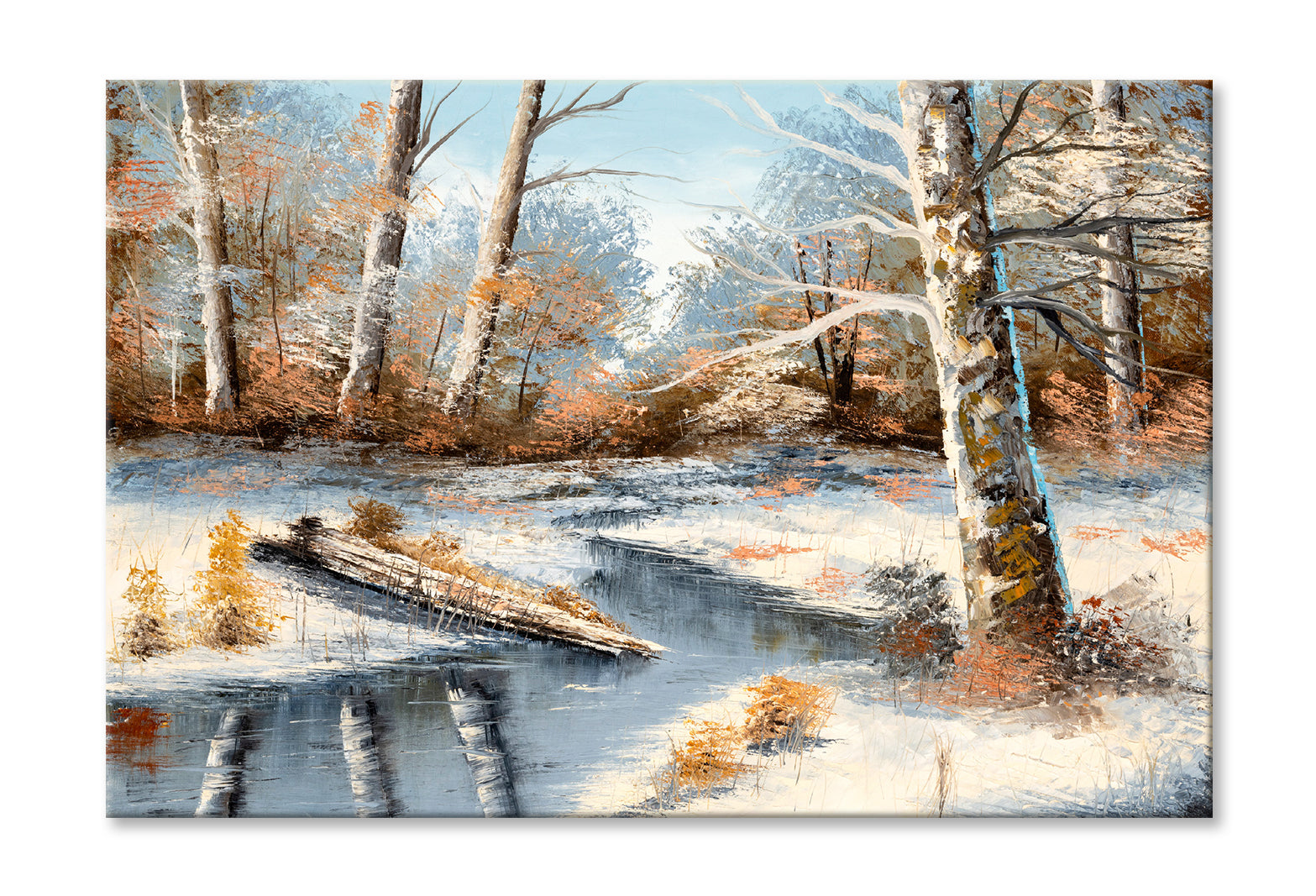 Winter Dead Trees & Lake Oil Painting Wall Art Limited Edition High Quality Print Stretched Canvas None