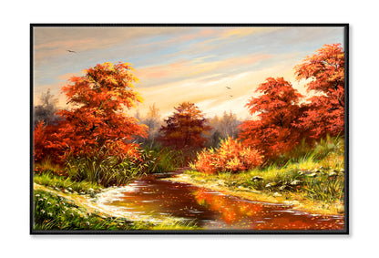 Autumn With The River Oil Painting Wall Art Limited Edition High Quality Print Canvas Box Framed Black