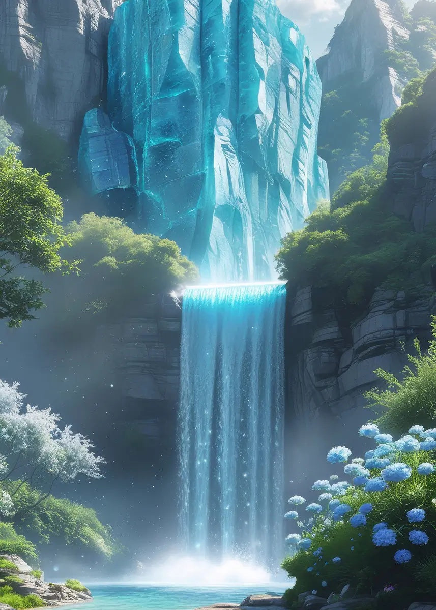 Blue Crystal Glacial Waterfall 40x60cm Metal Print Ready to Hang