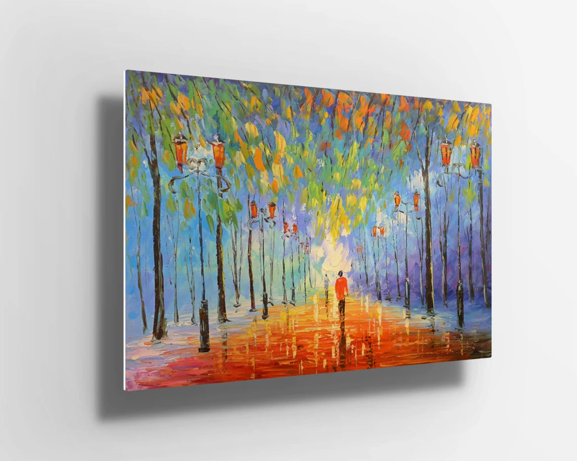 Multicolored Umbrella rain yellow red oil painting UV Direct Aluminum Print Australian Made Quality