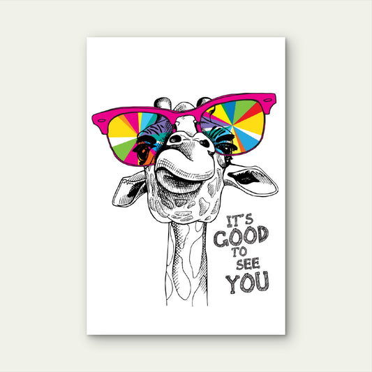 Good to See You Colorful Sunglasses Giraffe 60x90cm Metal Print Ready to Hang
