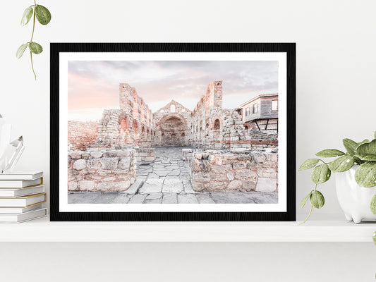 Ancient Building Faded View Photograph Glass Framed Wall Art, Ready to Hang Quality Print With White Border Black