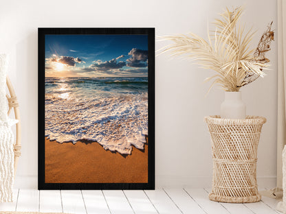 Cloudscape Over the Sea Sunrise View Photograph Glass Framed Wall Art, Ready to Hang Quality Print Without White Border Black