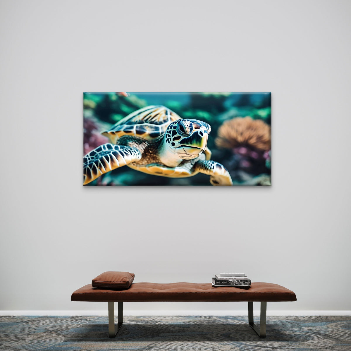 Tropical Sea Turtle Ocean Life Underwater Wall Art Canvas Office Home Room Framed 120x60cm