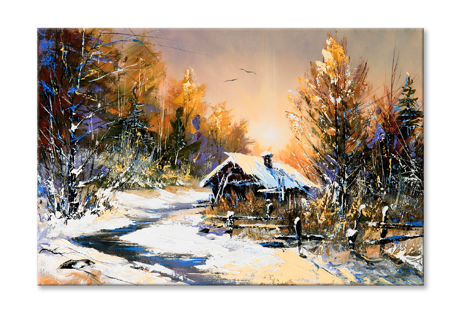 Rural Winter Landscape Autumn Painting Wall Art Limited Edition High Quality Print Stretched Canvas None