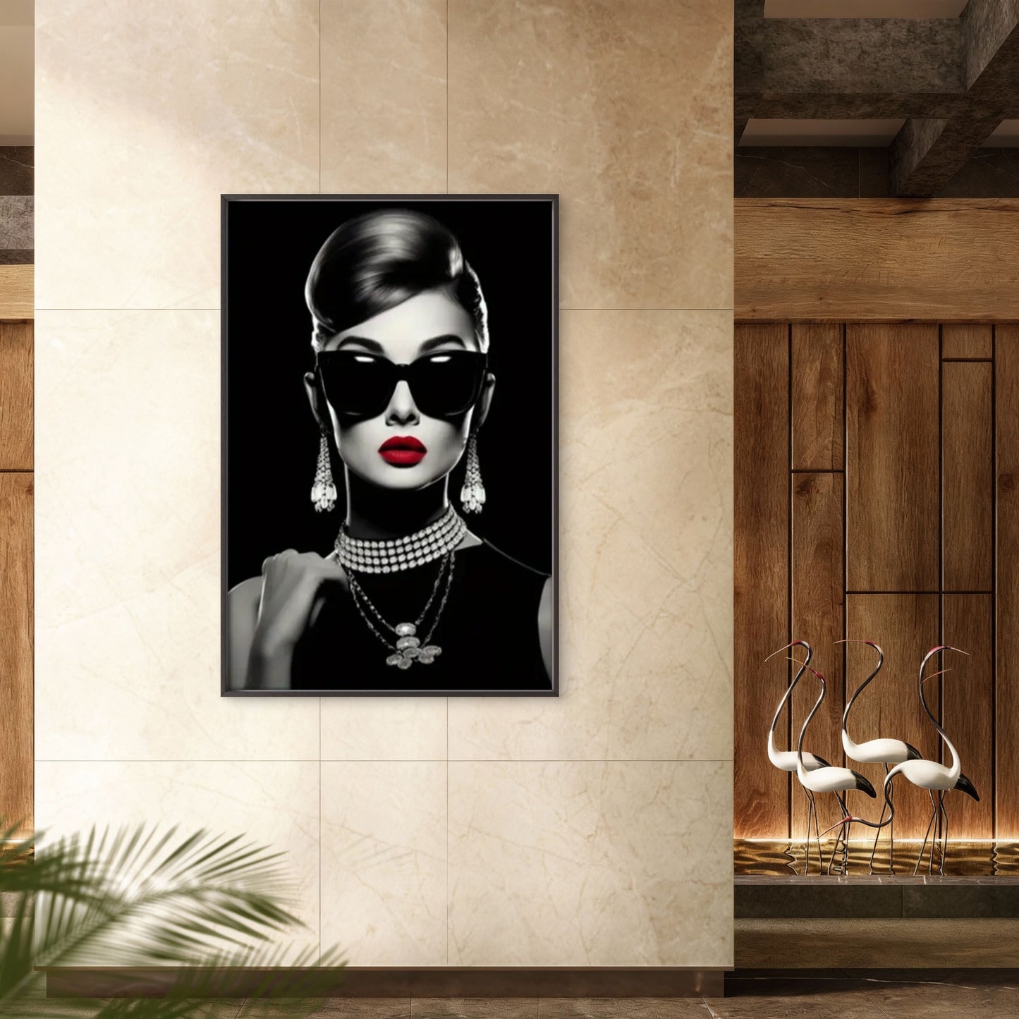 Black & White Woman with Red Lips wearing Jewellery Necklace Fashion Home Decor Premium Quality Poster Print Choose Your Sizes