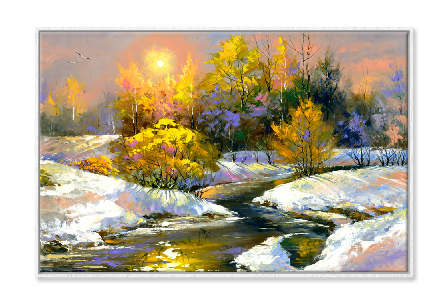 Winter River Oil Painting Wall Art Limited Edition High Quality Print Canvas Box Framed White