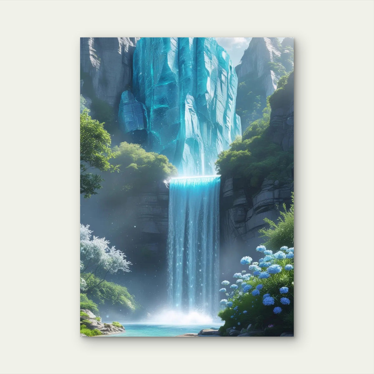 Blue Crystal Glacial Waterfall 40x60cm Metal Print Ready to Hang