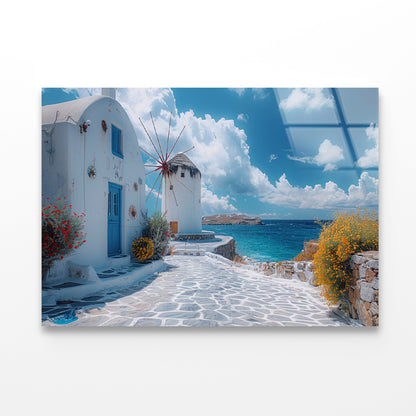 White Building, White Tower in Greece Acrylic Glass Print Tempered Glass Wall Art 100% Made in Australia Ready to Hang