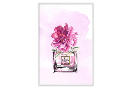 Perfume With Pink Shaded Flower Wall Art Limited Edition High Quality Print Canvas Box Framed White