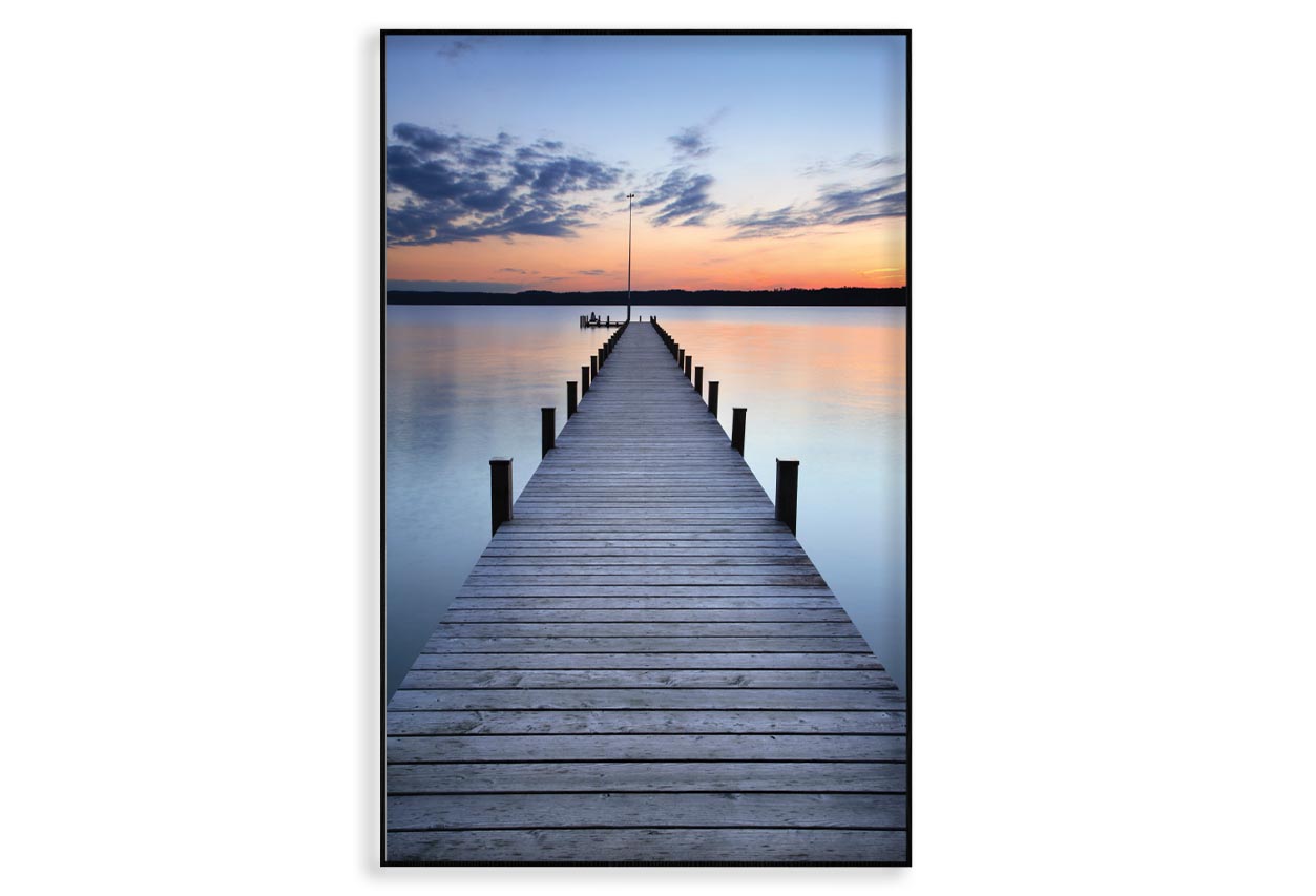 Wooden Pier On Lake & Sunset Sky View Home Decor Premium Quality Poster Print Choose Your Sizes