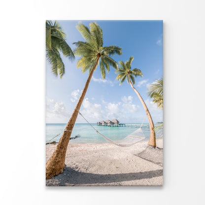 Beach With Palm Trees and Hammock 3D Design Acrylic Glass Print Tempered Glass Wall Art 100% Made in Australia Ready to Hang